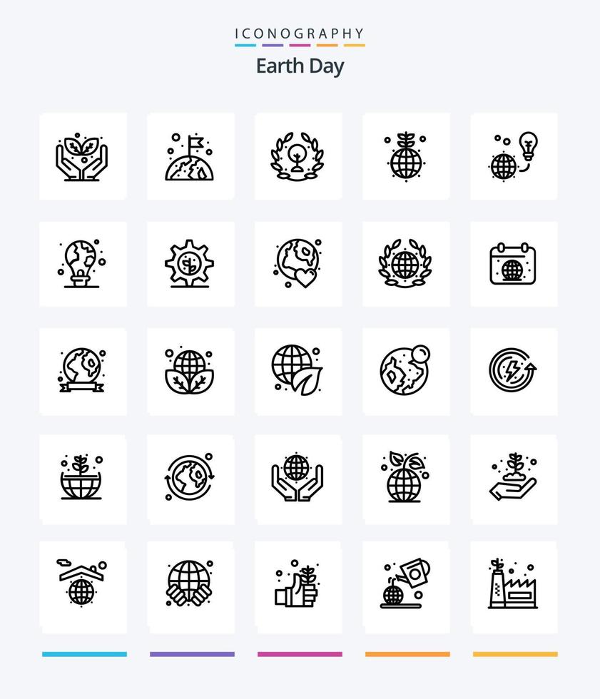 pacote de ícones de contorno criativo do dia da terra 25, como luz. proteção. dia. verde. globo vetor