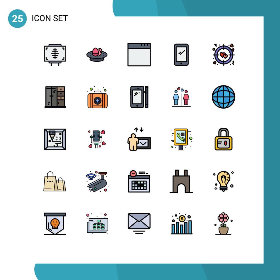 conjunto de 25 sinais de símbolos de ícones de interface do usuário modernos para elementos de design de vetores editáveis de ovo de android de coração