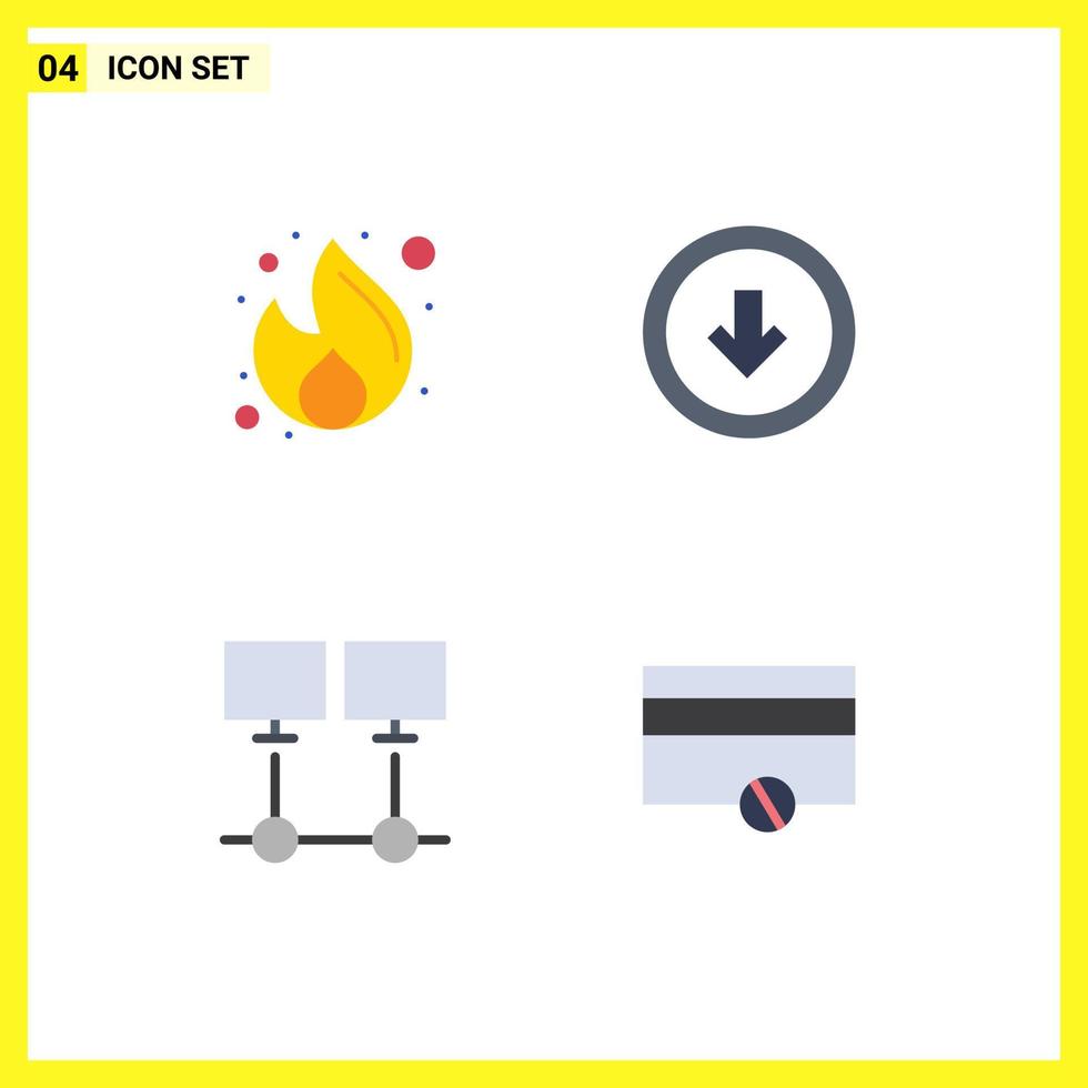 4 ícones criativos, sinais modernos e símbolos de negócios para baixo, conexão de botão de dinheiro, elementos de design de vetores editáveis