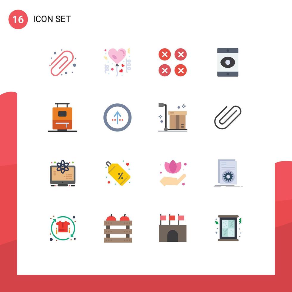 grupo de 16 sinais e símbolos de cores planas para pacote editável de smartphone de vírus criativo de bolsa de férias de elementos de design de vetores criativos