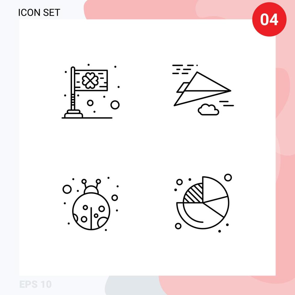 pacote de 4 sinais e símbolos modernos de cores planas de linha preenchida para mídia de impressão na web, como elementos de design de vetores editáveis de besouro de avião irlandês de insetos diurnos