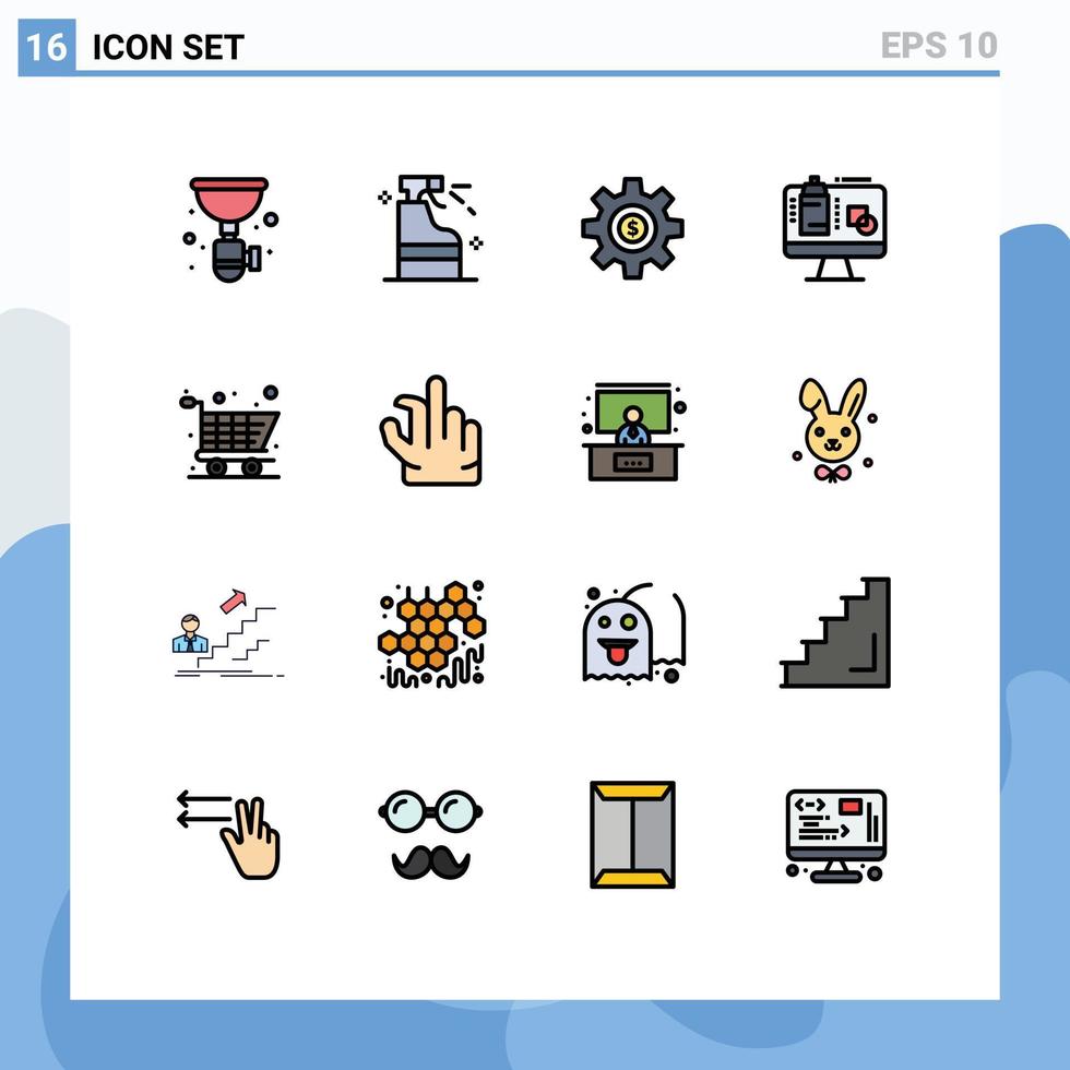 16 interface do usuário pacote de linhas preenchidas com cores planas de sinais e símbolos modernos de produto de tela de apresentação, dólar de computador, elementos de design de vetores criativos editáveis