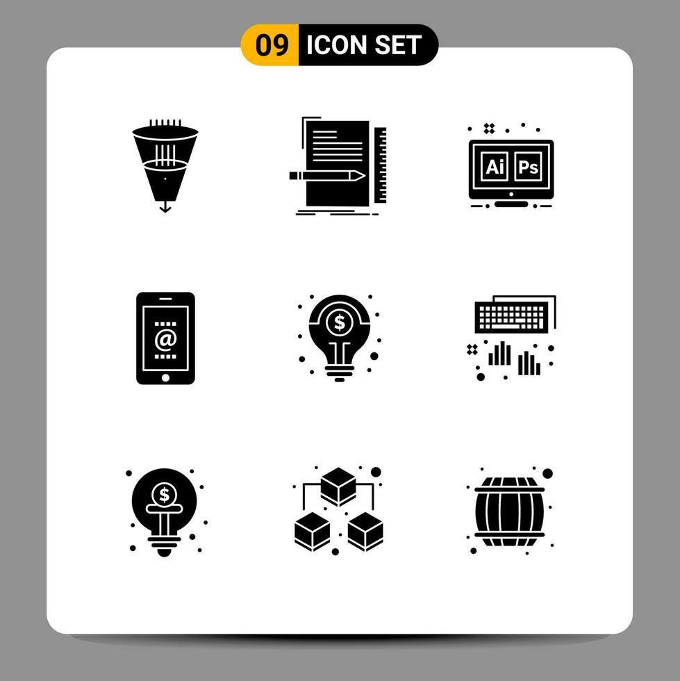 9 conceito de glifo sólido para sites móveis e aplicativos id programação móvel ai ps elementos de design vetorial editáveis vetor