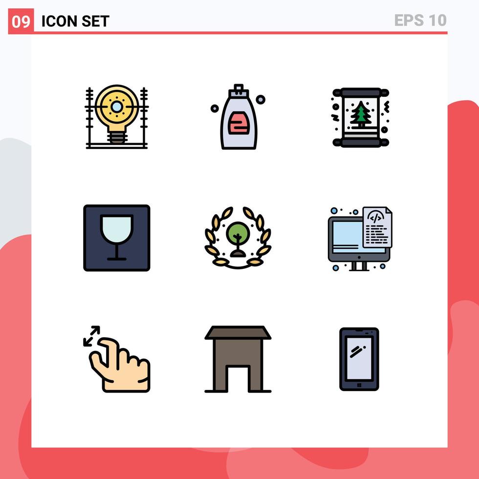 9 interface de usuário pacote de cores planas de linha cheia de sinais e símbolos modernos de editor de sabão de comida de terra árvore elementos de design de vetores editáveis