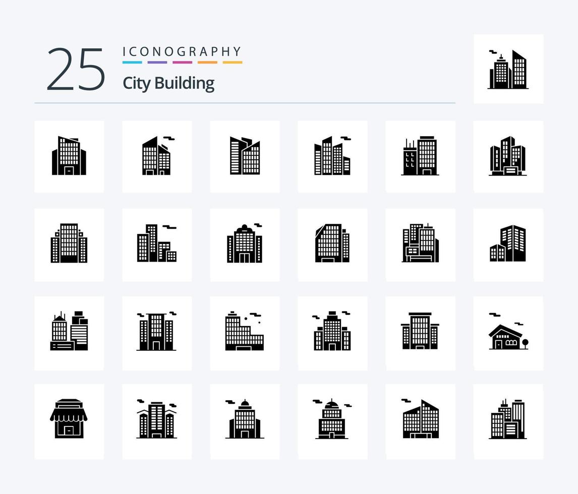 pacote de ícones de glifo sólido de 25 edifícios da cidade, incluindo construção. prédio. apartamento. arquitetura. prédio vetor