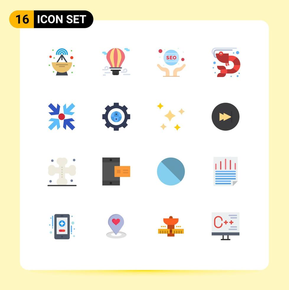16 símbolos de sinais de cores planas universais de setas pacote editável de webmaster de comida de negócios do mar de elementos de design de vetores criativos