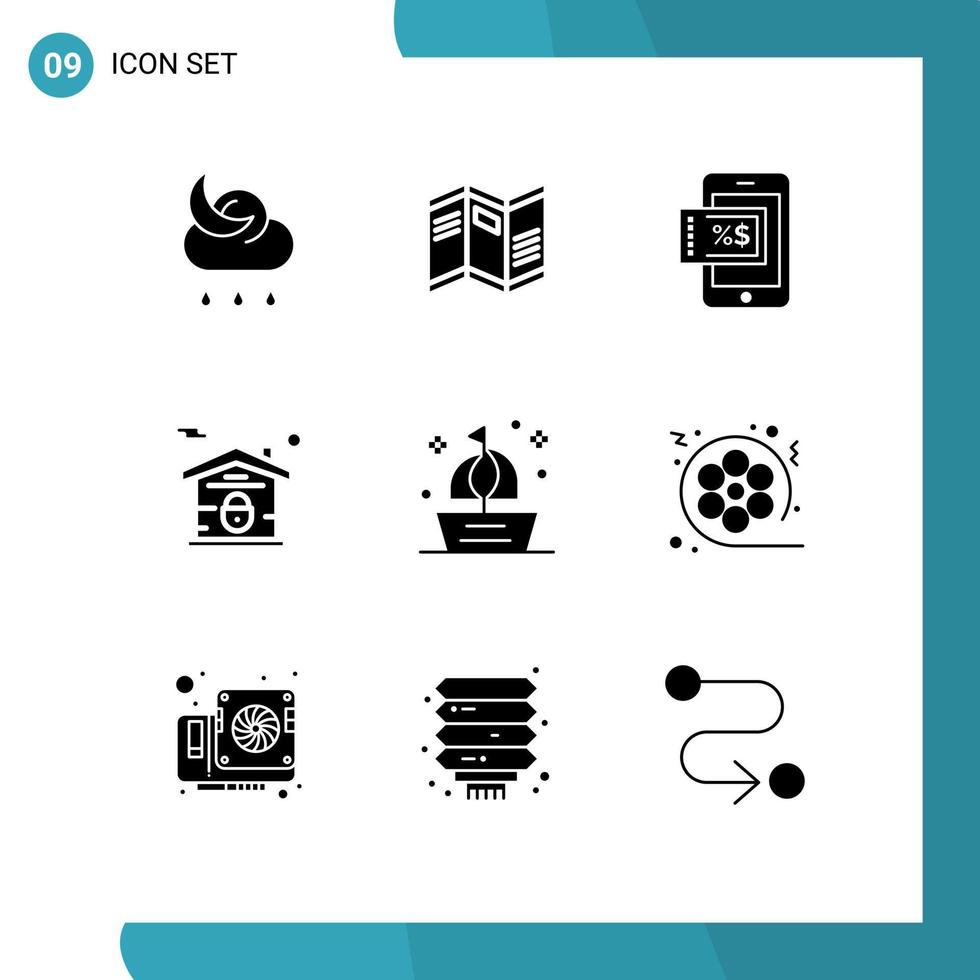 conjunto de 9 sinais de símbolos de ícones de interface do usuário modernos para elementos de design de vetores editáveis de casa de imóveis móveis de barco a vela
