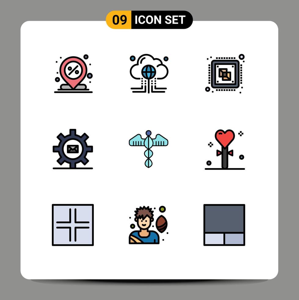 9 ícones criativos sinais modernos e símbolos de configuração de e-mail processador global elementos de design de vetores editáveis