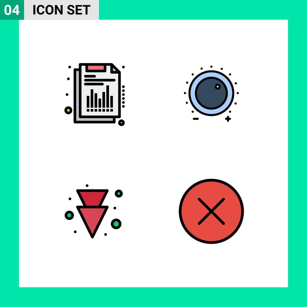 conjunto de cores planas de linha preenchida de interface móvel de 4 pictogramas de relatório de seta anual ganha elementos de design de vetor editáveis completos