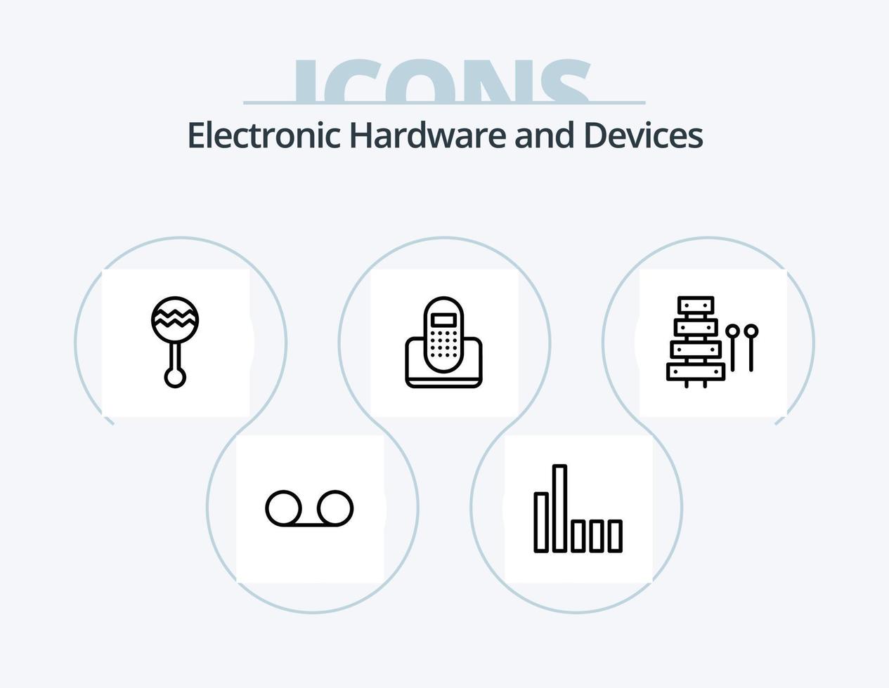 design de ícone do pacote de 5 ícones de linha de dispositivos. instrumento. Wi-fi. música. sinal. música vetor