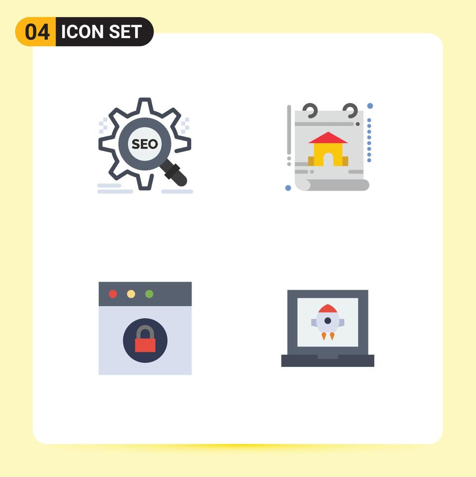 4 conceito de ícone plano para sites móveis e aplicativos de pesquisa construção de sites de aplicativos mac elementos de design de vetores editáveis