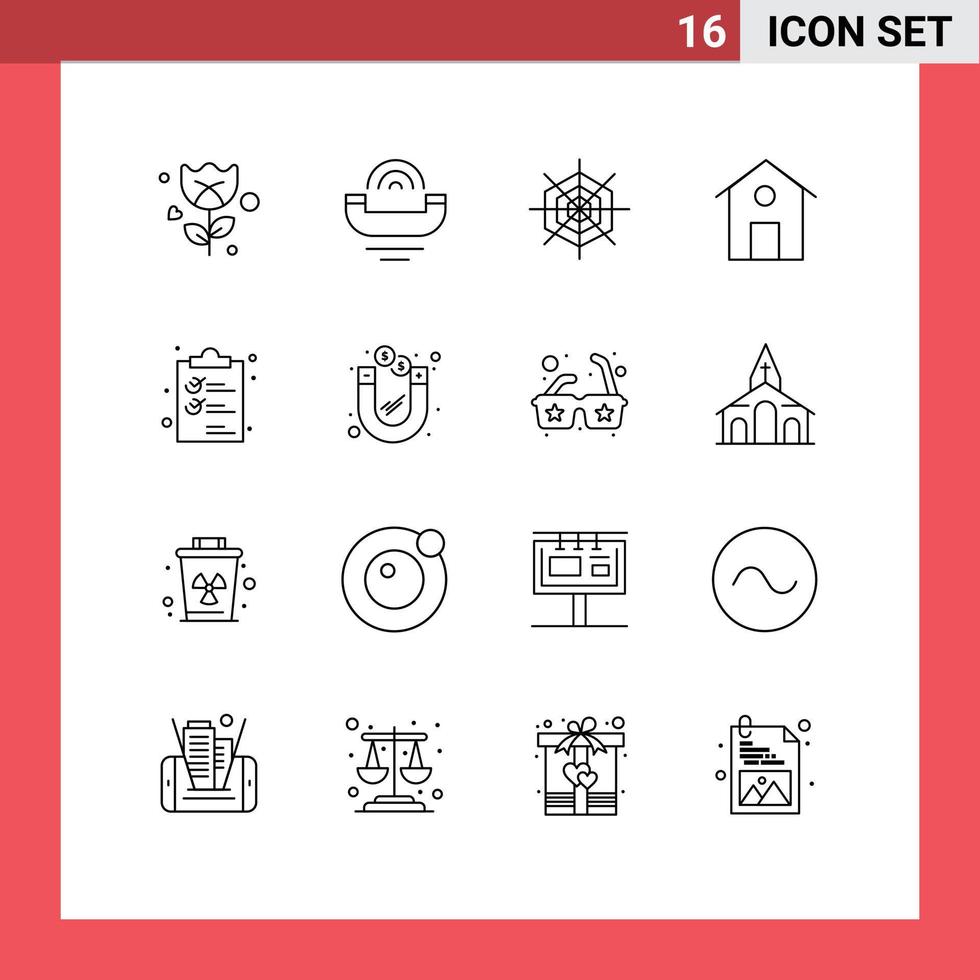 grupo de símbolos de ícone universal de 16 contornos modernos de lista clipper halloween clip house elementos de design de vetores editáveis