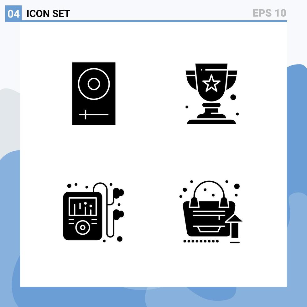 pacote de 4 sinais e símbolos de glifos sólidos modernos para mídia impressa na web, como copo de eletrônicos de música de console, crescem elementos de design vetorial editáveis vetor