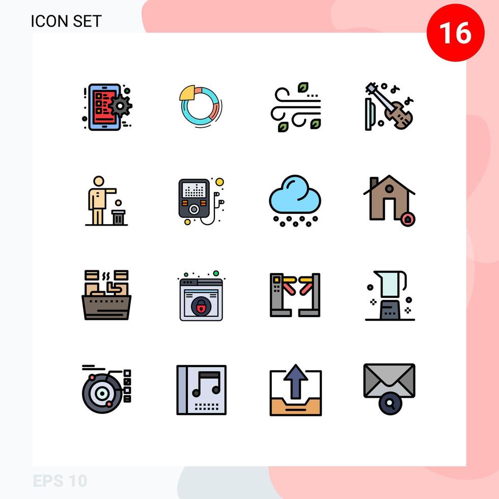 pacote de interface do usuário de 16 linhas básicas de cores planas cheias de ideia violino soprando música guitarra elementos de design de vetores criativos editáveis