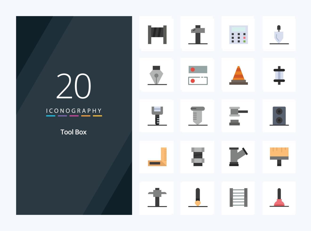 ícone de cor plana de 20 ferramentas para apresentação vetor