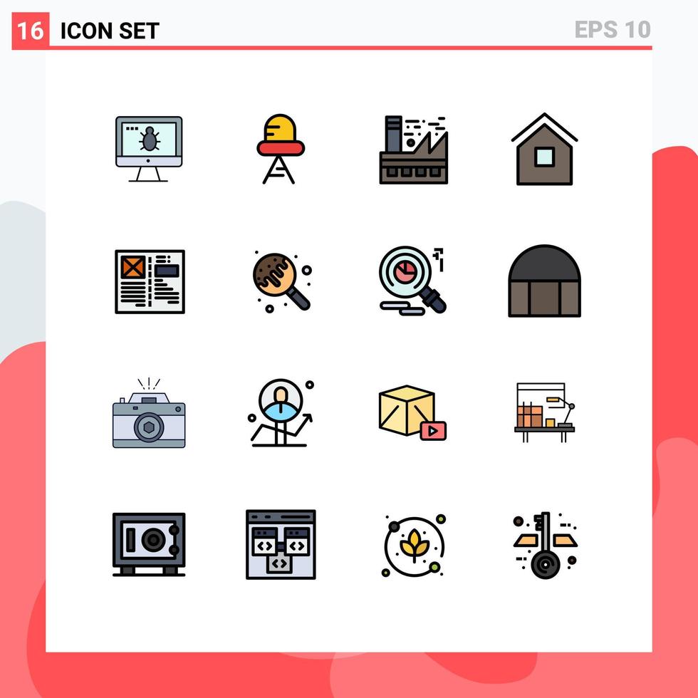 grupo de símbolos de ícone universal de 16 linhas preenchidas de cores planas modernas de blog cabana construção de casa ecológica elementos de design de vetores criativos editáveis