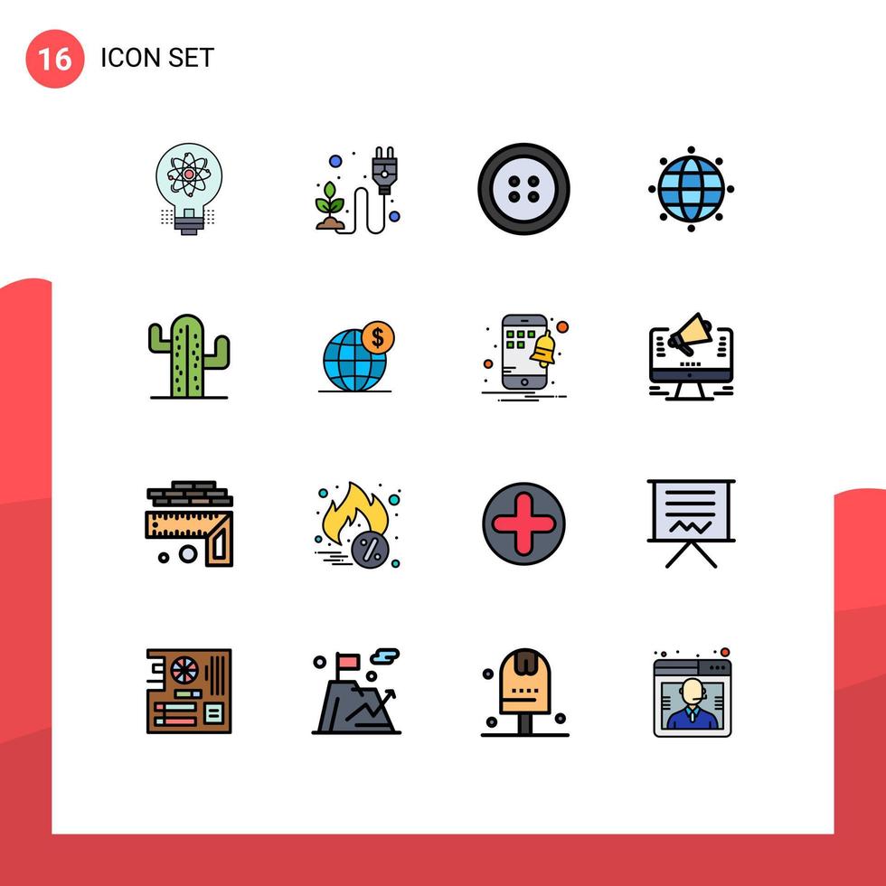 conjunto de 16 sinais de símbolos de ícones de interface do usuário modernos para muitos elementos de design de vetores criativos editáveis globais do mundo de ervas de cacto