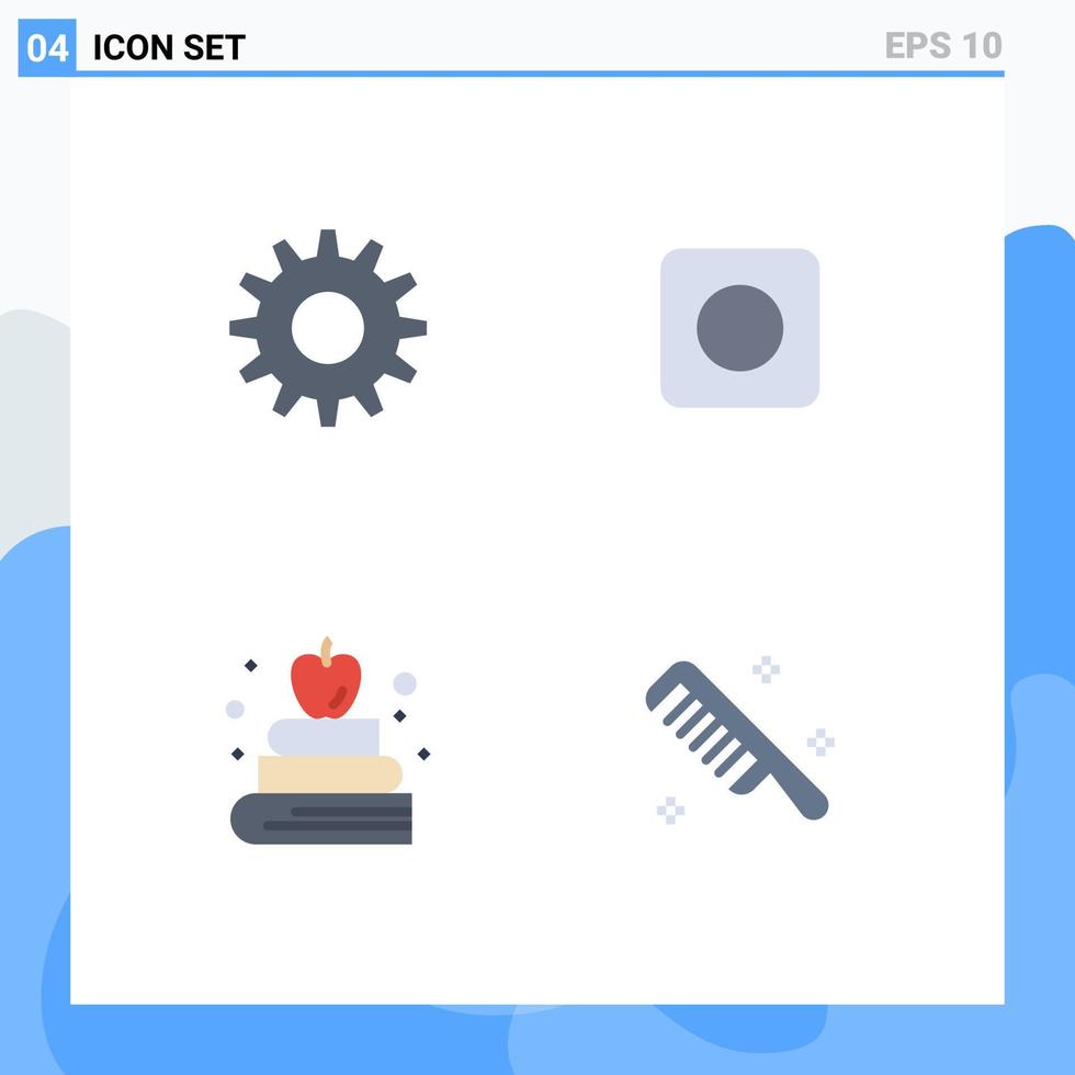 pacote de interface do usuário de 4 ícones planos básicos de aplicativos de pincel de engrenagens, elementos de design de vetores editáveis de cosméticos de maçã