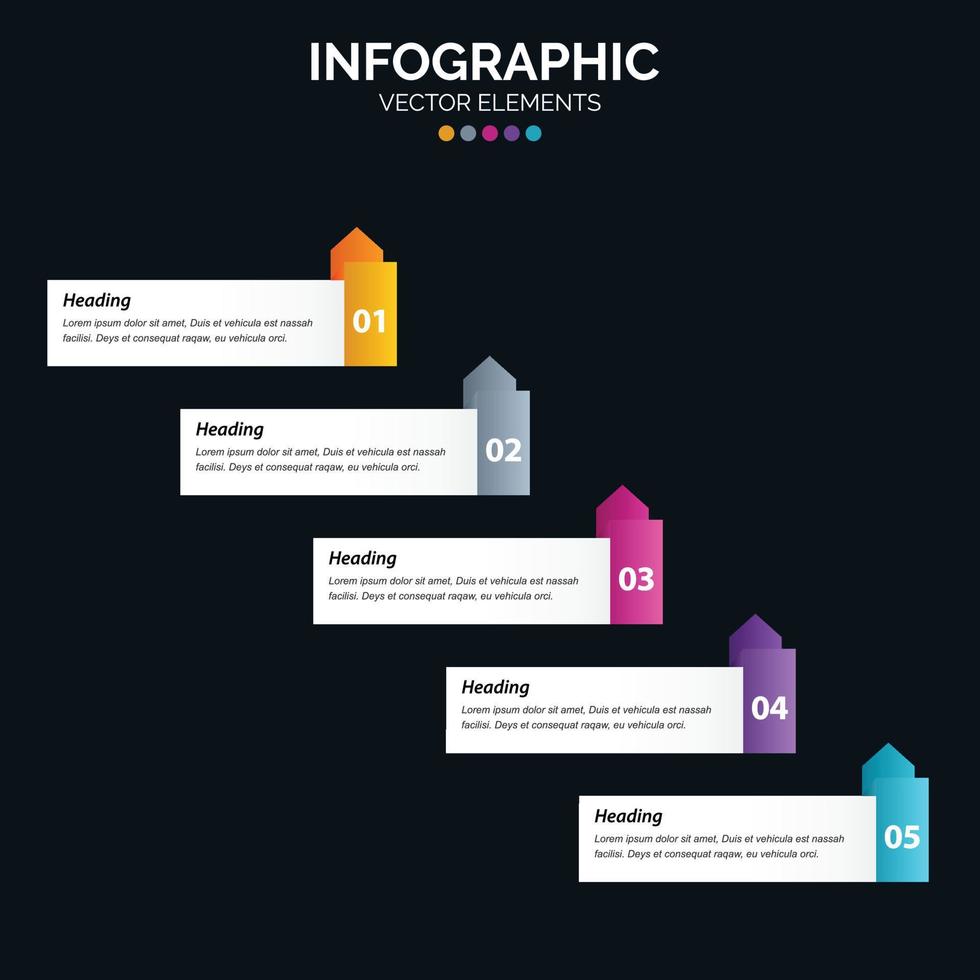 Diagrama de infográficos de 5 opções, etapas ou processos de conceito de negócios de web design de relatório anual vetor