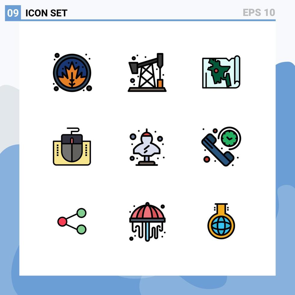 grupo de 9 sinais e símbolos de cores planas de linha preenchida para interface de computador de mapa antigo de busto elementos de design de vetores editáveis