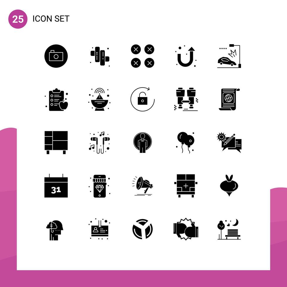 grupo de símbolos de ícone universal de 25 glifos sólidos modernos de acidente de acidente criativo u virar seta editável elementos de design vetorial vetor