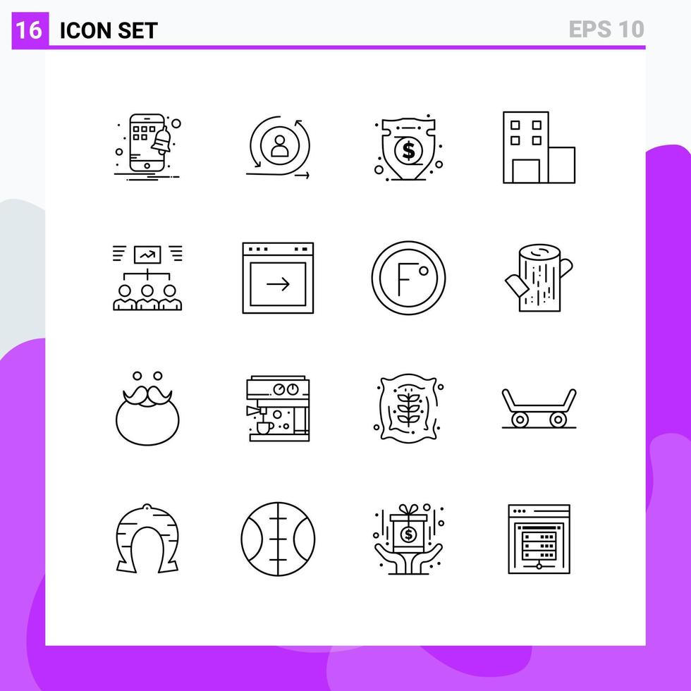 16 sinais de contorno universal símbolos de elementos de design de vetores editáveis da equipe de seguros do grupo de tarefas