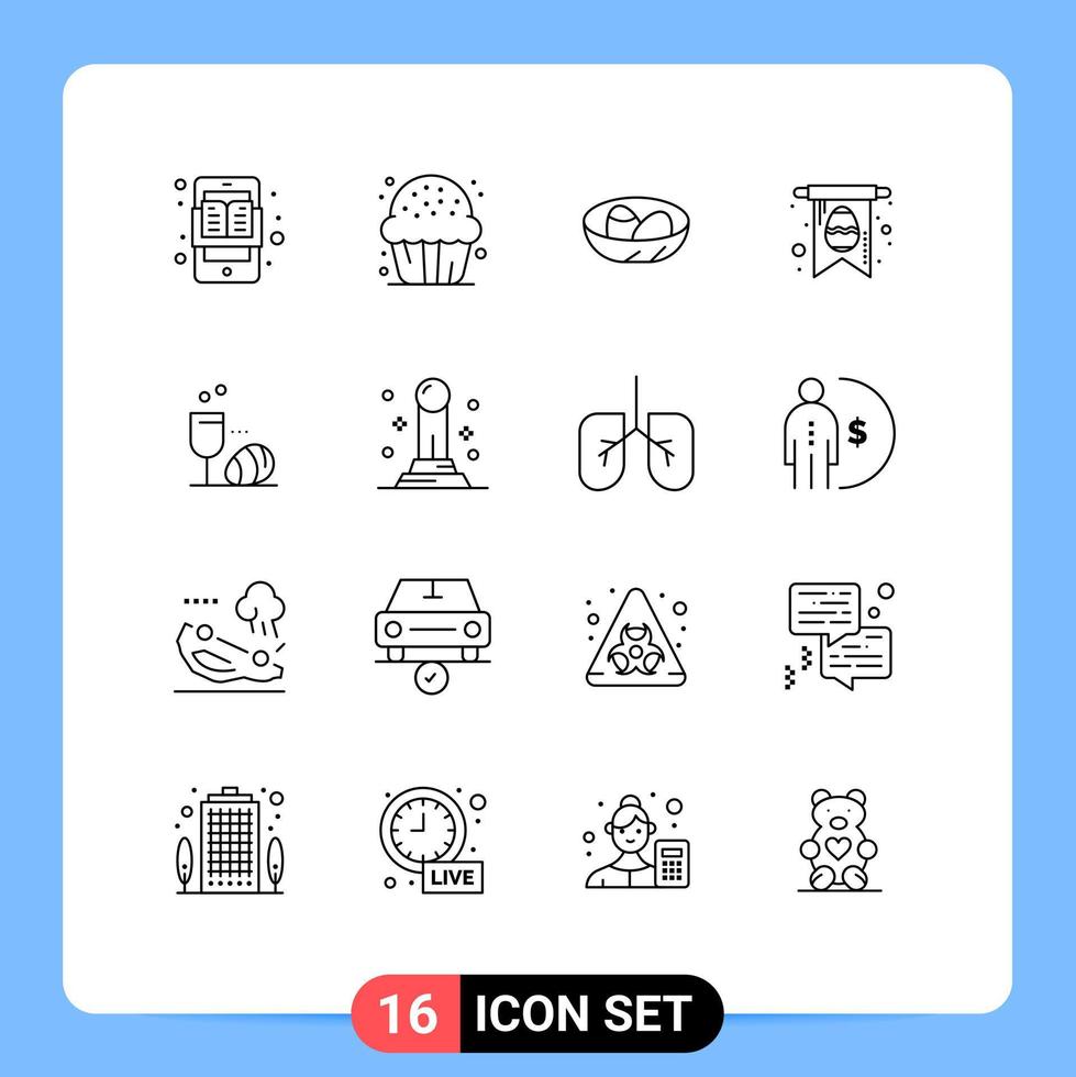 grupo de 16 contornos modernos definidos para elementos de design de vetores editáveis de páscoa ninho de comida de cartão de ovo