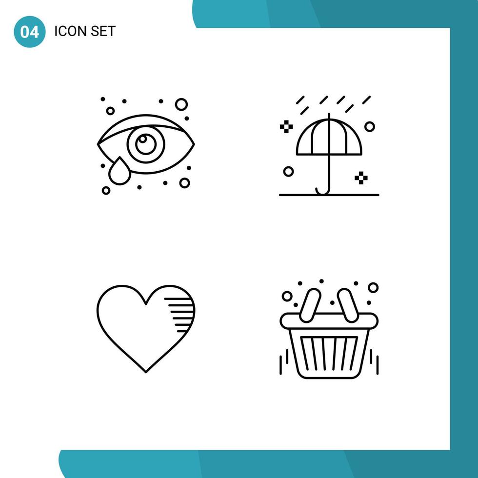 conjunto de linha de interface móvel de 4 pictogramas de cuidados com os olhos, amor, guarda-chuva de outono, elementos de design de vetores editáveis favoritos