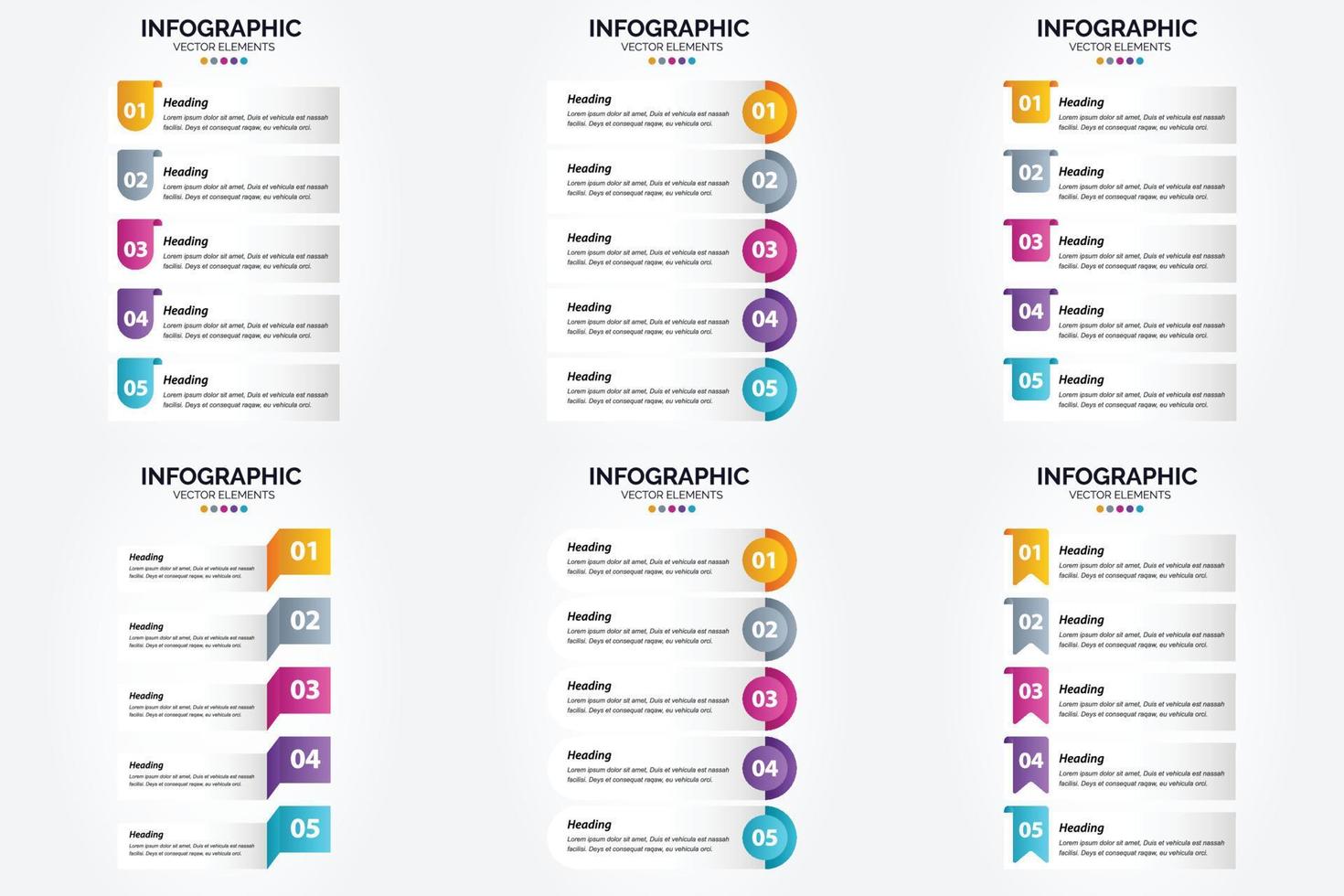 infográficos de ilustração vetorial brilhante e colorido definido para publicidade em brochuras. panfletos. e revistas. vetor