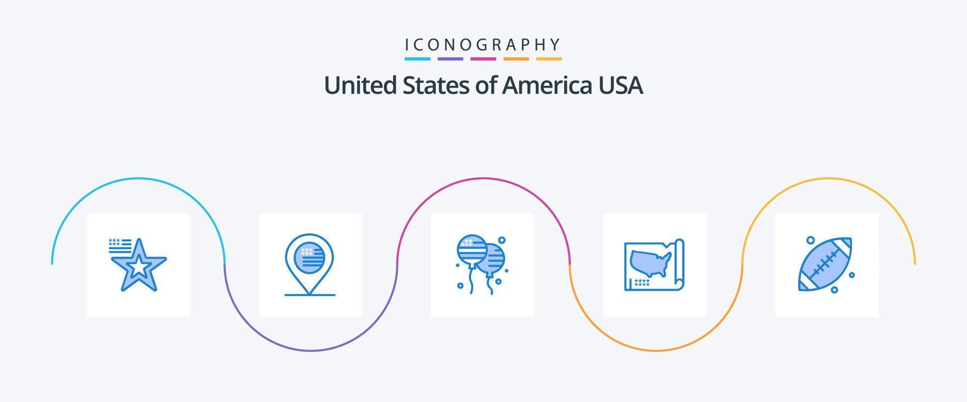 Pacote de ícones EUA azul 5, incluindo futebol. EUA. bloon. Unidos. mapa vetor