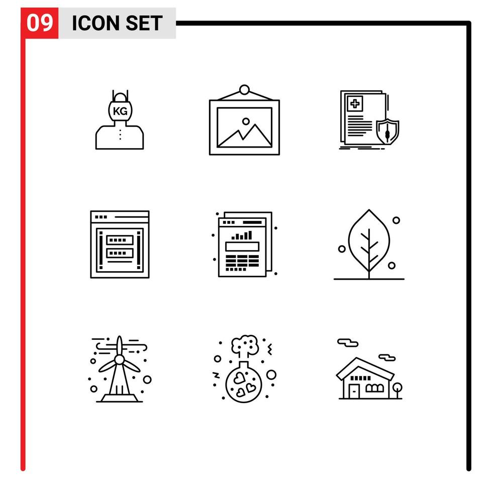 pacote de 9 sinais e símbolos de contornos modernos para mídia impressa na web, como phishing, login, link de documento, saúde, elementos de design de vetores editáveis