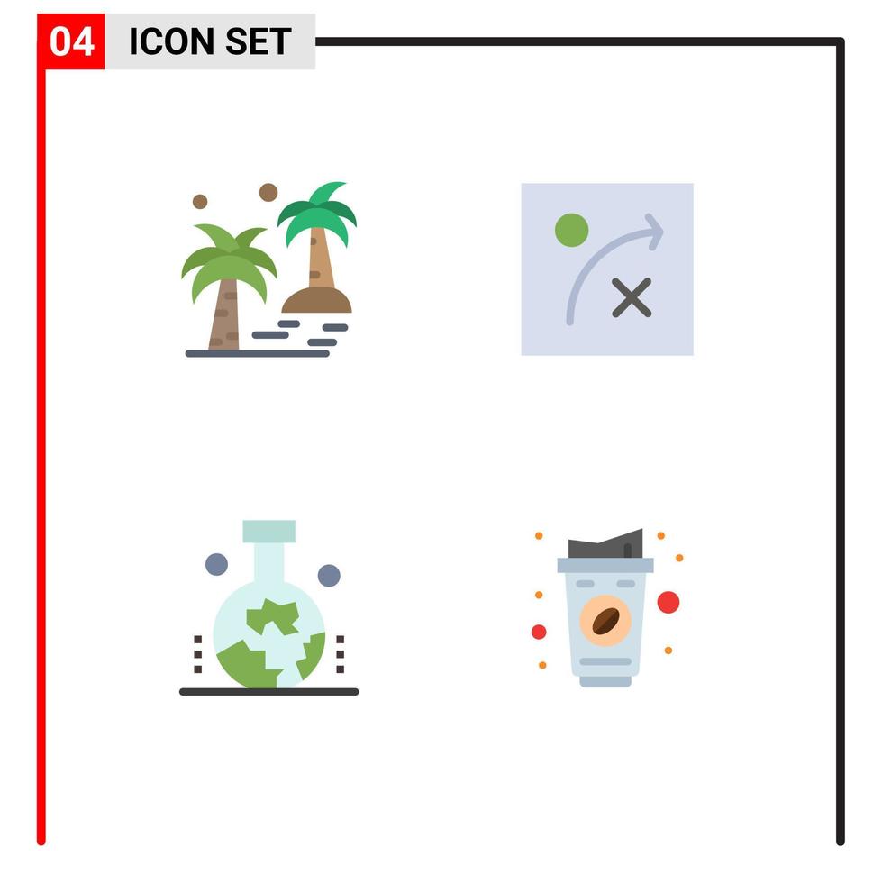 conjunto de 4 pacotes de ícones planos comerciais para estudo científico de data da origem dos elementos de design de vetores editáveis de café de estratégia de praia de terra