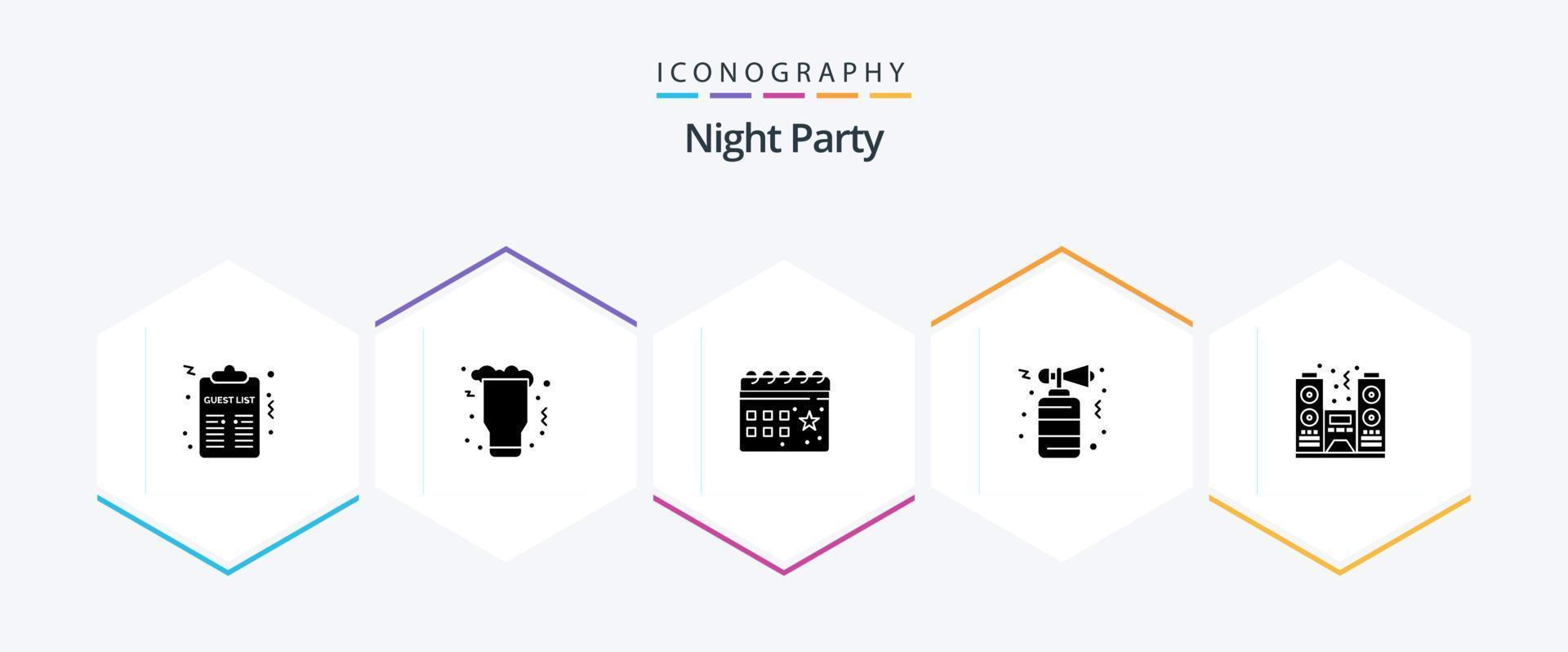 pacote de ícones de 25 glifos de festa noturna, incluindo festa. celebração. vidro. chifre. noite vetor