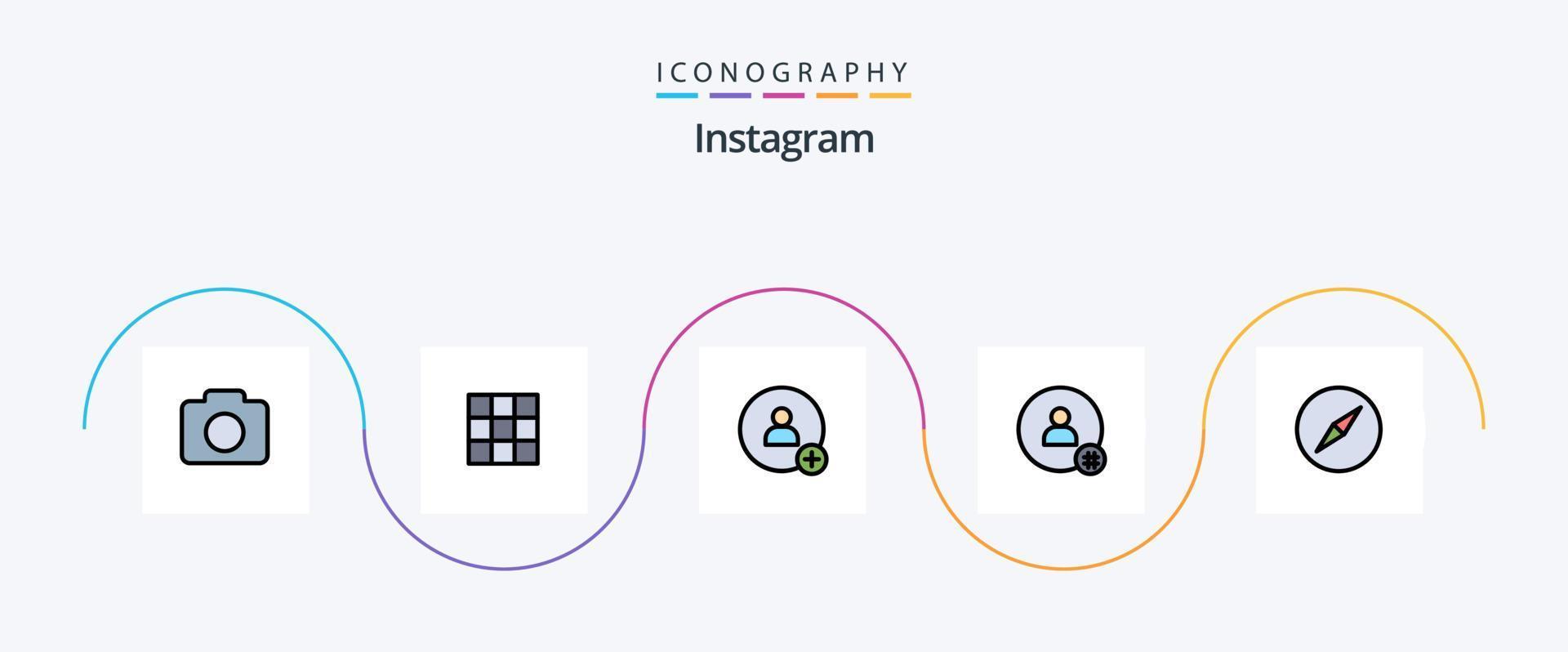 linha do instagram preenchida com 5 ícones planos, incluindo navegação. Instagram. contato. contato. twittar vetor