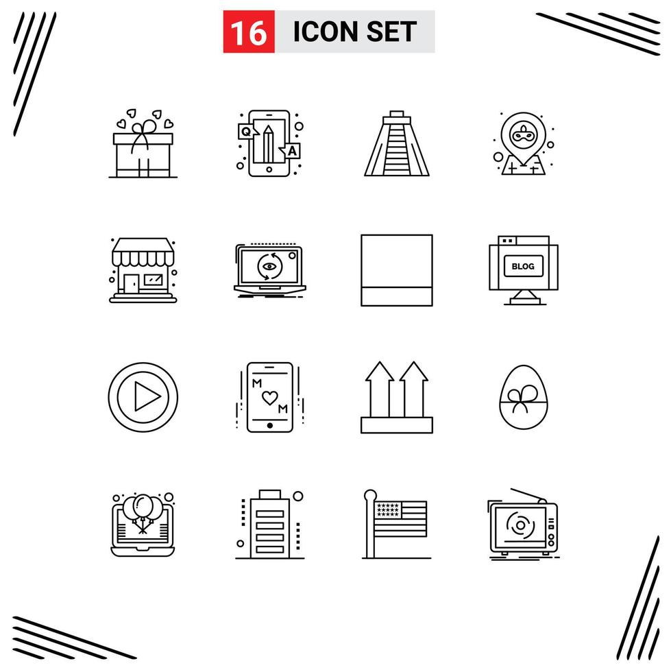 16 ícones criativos sinais e símbolos modernos da loja de supermercado chichen itza mapa de festa elementos de design de vetores editáveis