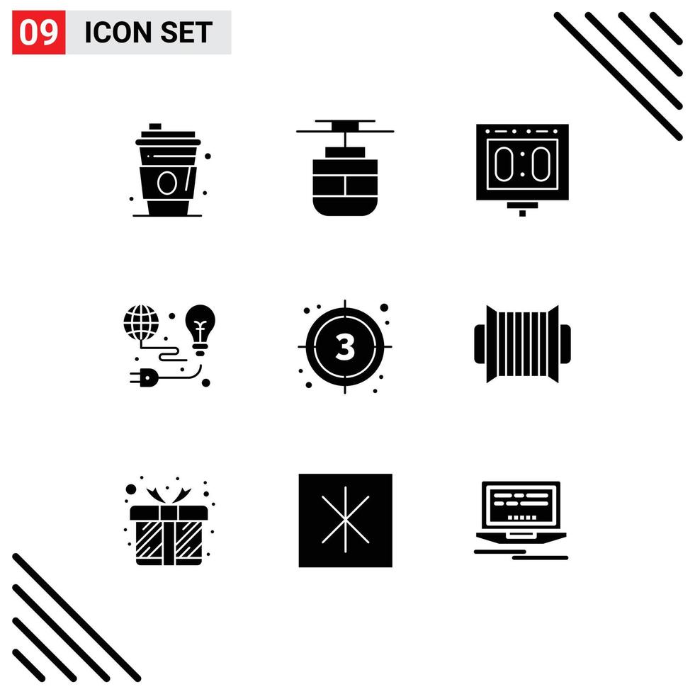 conjunto de 9 sinais de símbolos de ícones de interface do usuário modernos para competição de luz de lâmpada verde estádio elementos de design de vetores editáveis