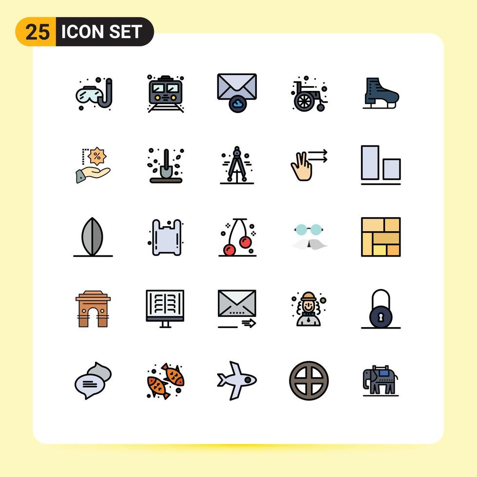 pacote de ícones vetoriais de estoque de 25 sinais e símbolos de linha para patins roda de inicialização de nuvem de gelo elementos de design vetorial editáveis vetor