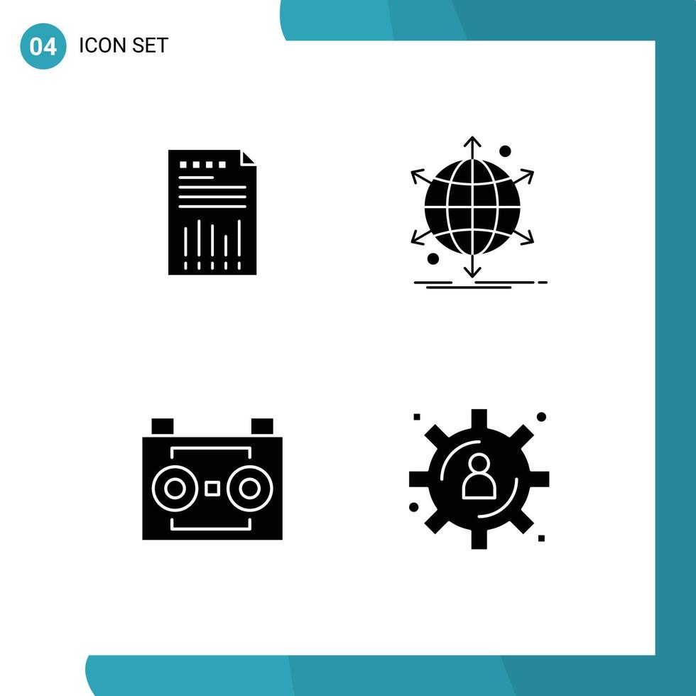 conjunto de 4 sinais de símbolos de ícones de interface do usuário modernos para planilha de relatório financeiro líquido web elementos de design de vetores editáveis