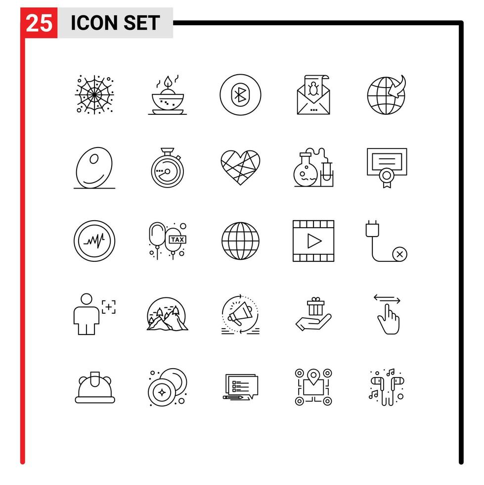 pacote de interface do usuário de 25 linhas básicas de elementos de design de vetores editáveis de bug de email de spam