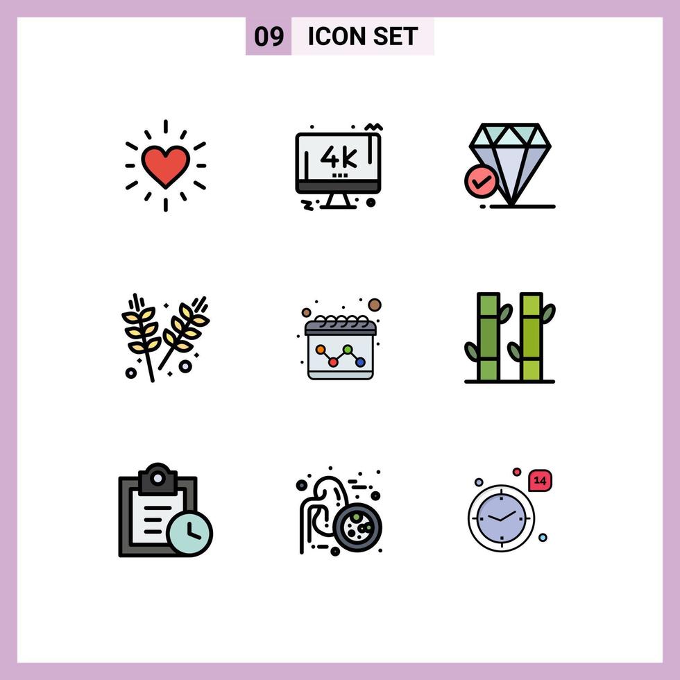 9 ícones criativos, sinais e símbolos modernos de marketing, publicidade, grãos de joias, agricultura, elementos de design vetorial editáveis vetor