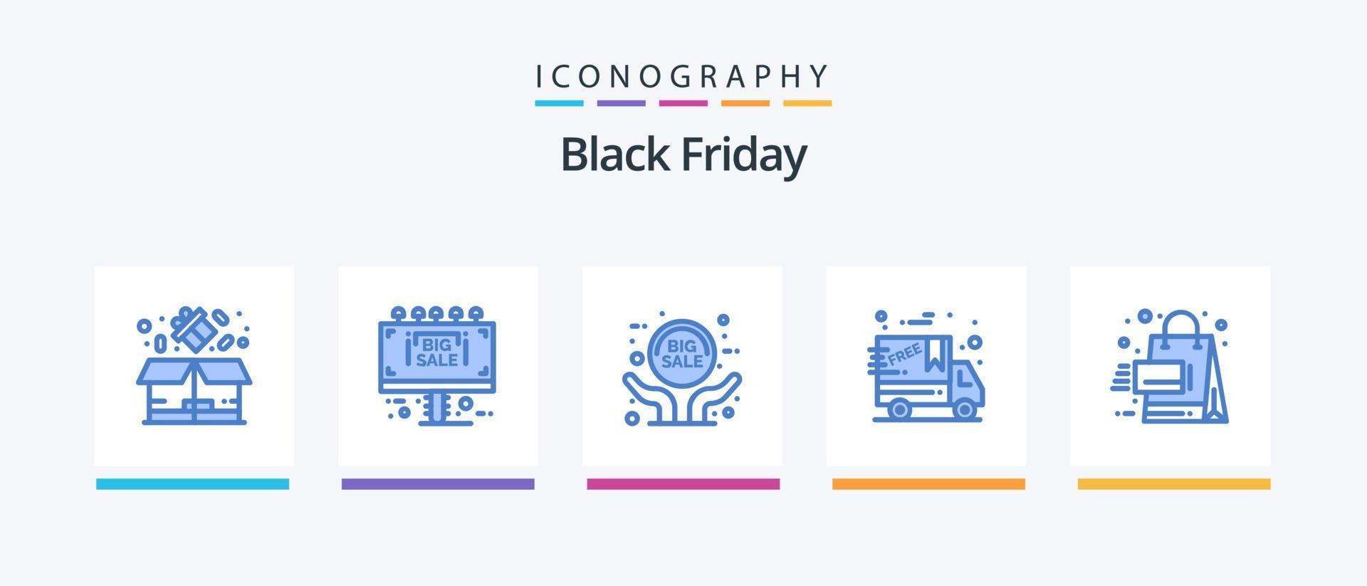 Black Friday Blue 5 Icon Pack, incluindo vendas. vendas. grande venda. Entrega. sexta-feira preta. design de ícones criativos vetor