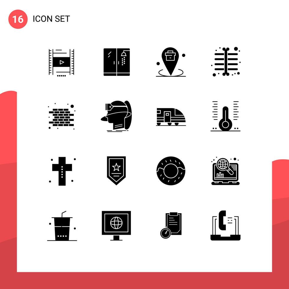 16 ícones criativos, sinais e símbolos modernos de elementos de design de vetores editáveis de esqueleto corporativo de tijolos de parede