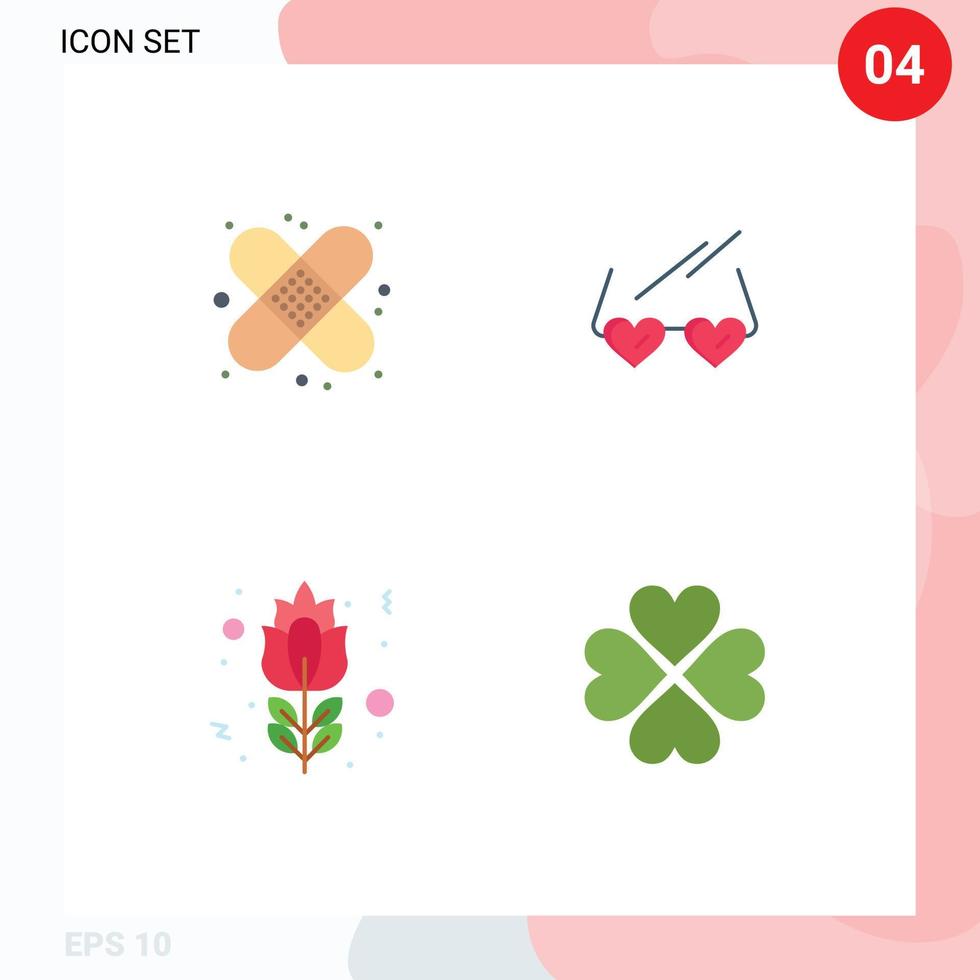 4 ícones planos de vetores temáticos e símbolos editáveis de elementos de design de vetores editáveis de coração de gesso de flor de cuidado rosa
