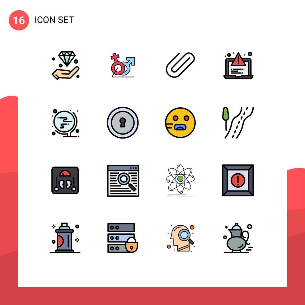 conjunto de pictogramas de 16 linhas simples preenchidas com cores planas de clipe de desenvolvimento de alerta da web, elementos de design de vetores criativos editáveis