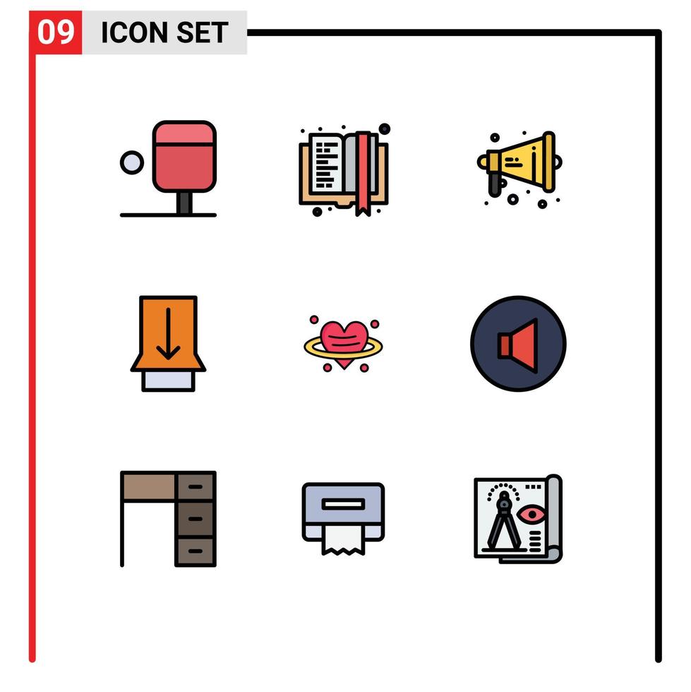 pacote de interface do usuário de 9 cores planas básicas de linha preenchida de alto-falante de som dos namorados amor toque elementos de design de vetores editáveis