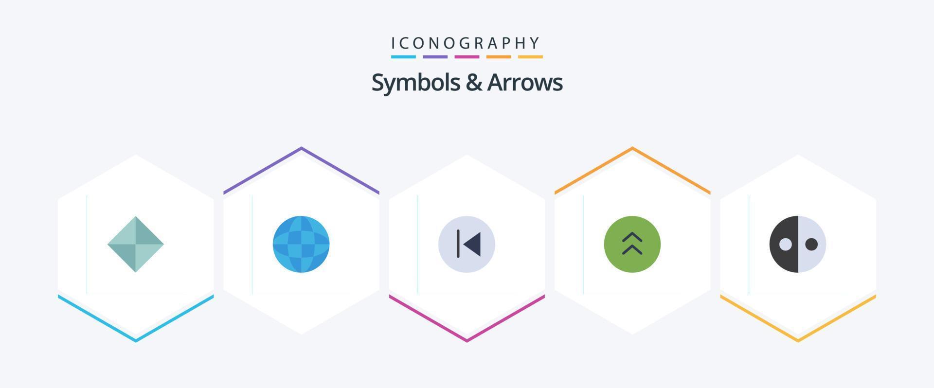 símbolos e setas 25 pacote de ícones planos, incluindo sinal. pra cima. seta para a esquerda. direção. Setas; flechas vetor