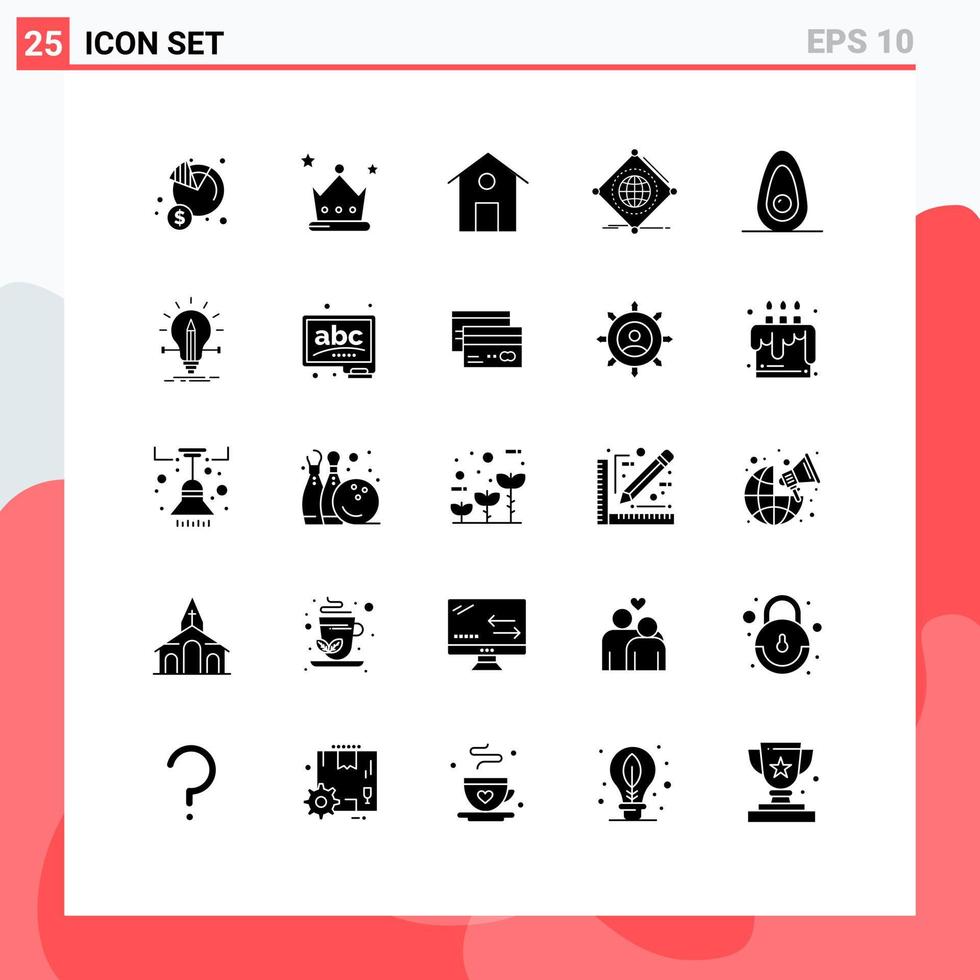conjunto de 25 sinais de símbolos de ícones de interface do usuário modernos para abacate de coroa de flores elementos de design vetorial editáveis vetor