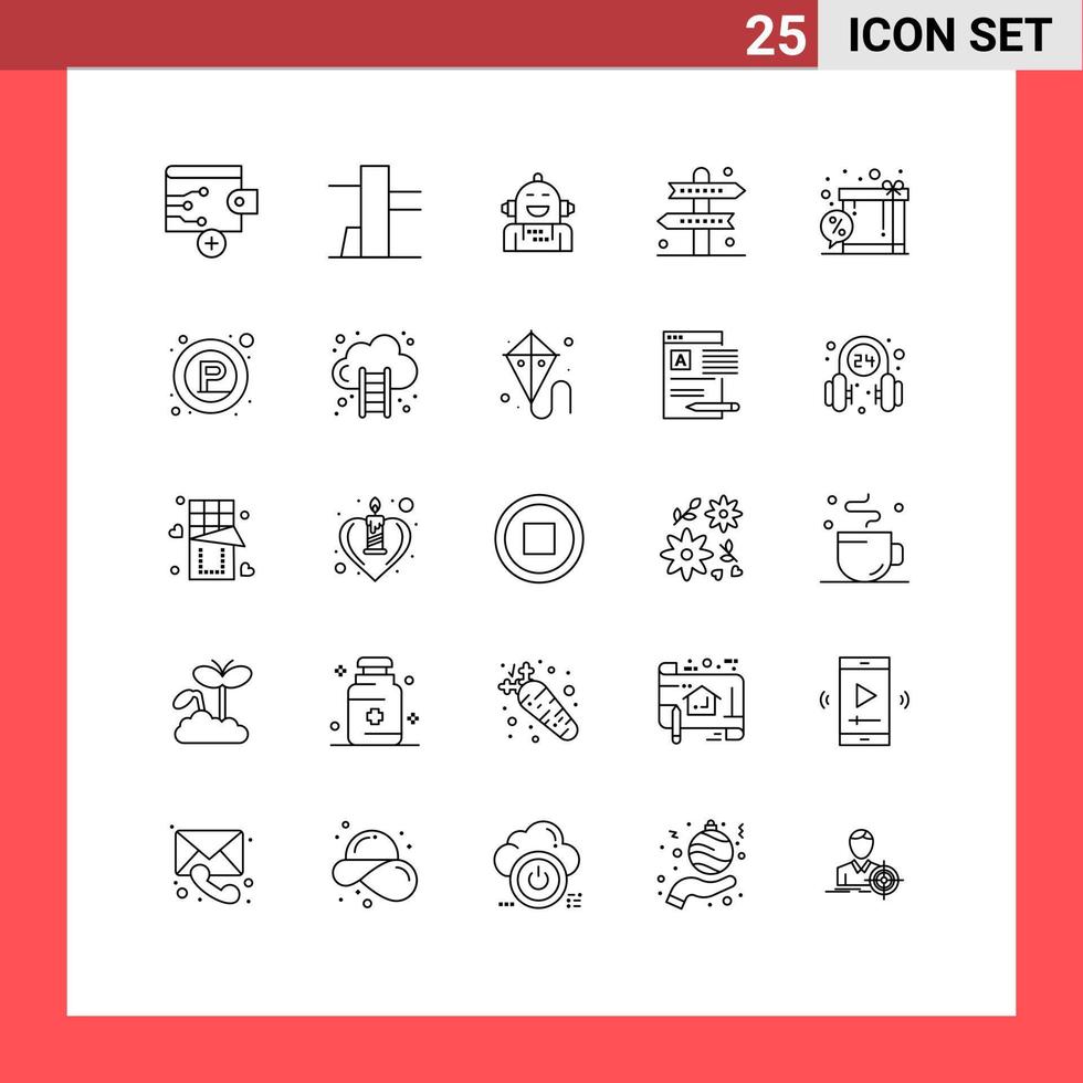 conjunto de pictogramas de 25 linhas simples de elementos de design de vetores editáveis de jogo de caixa de sensação de desconto de compras