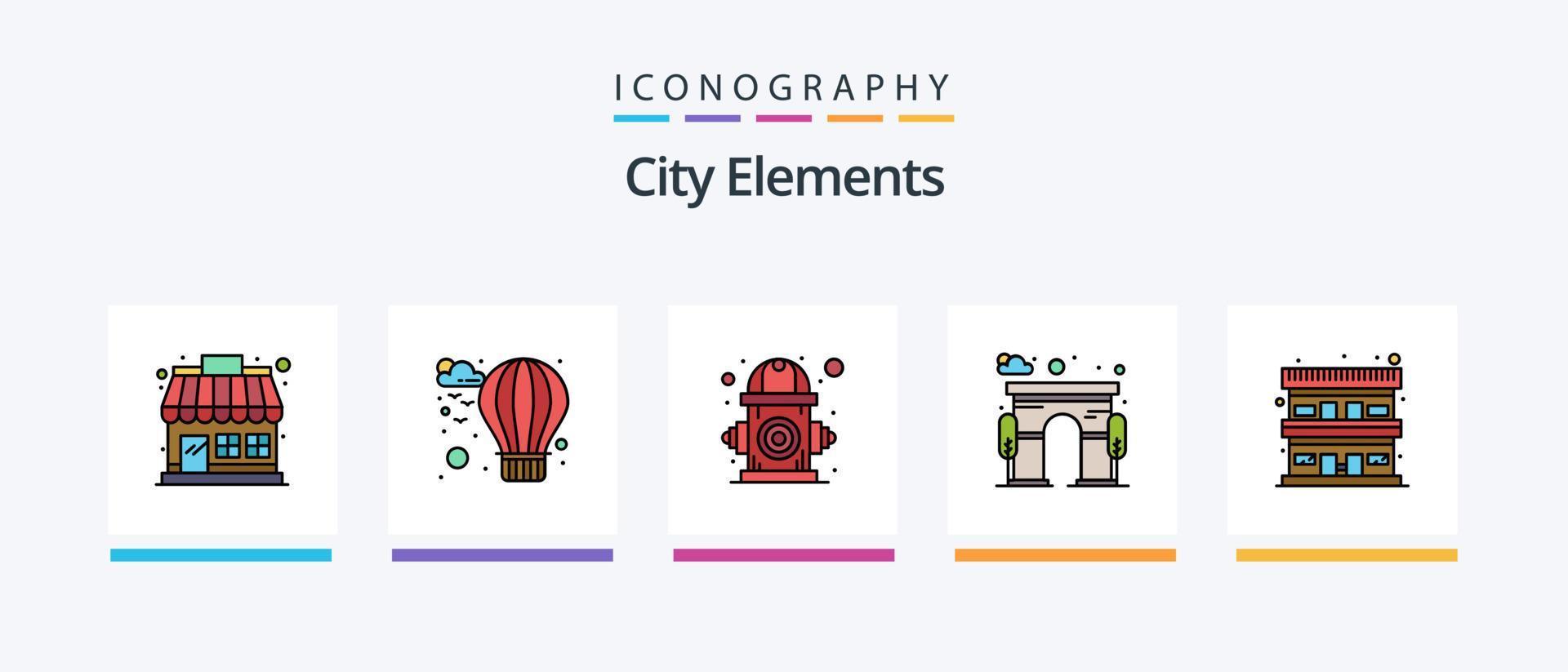 linha de elementos da cidade cheia de 5 ícones, incluindo telefone. cabine. fazer compras. árvore. cidade. design de ícones criativos vetor