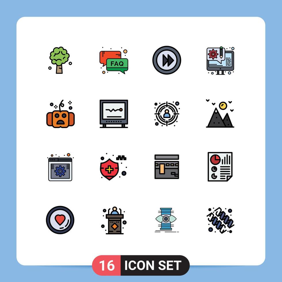 pacote de linha vetorial editável de 16 linhas preenchidas de cor plana simples de design de suporte de desenvolvimento de web design multimídia elementos de design de vetor criativo editável